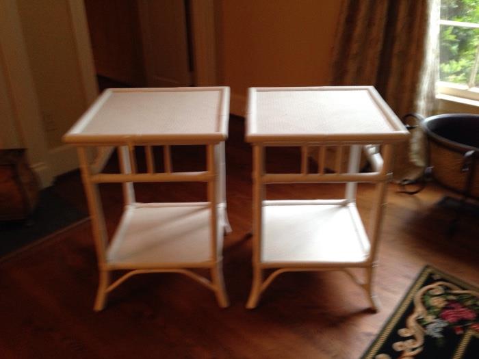 2- white wicker end tables (nice)