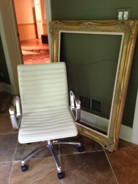 nice leather chair -large gilt Frame 
