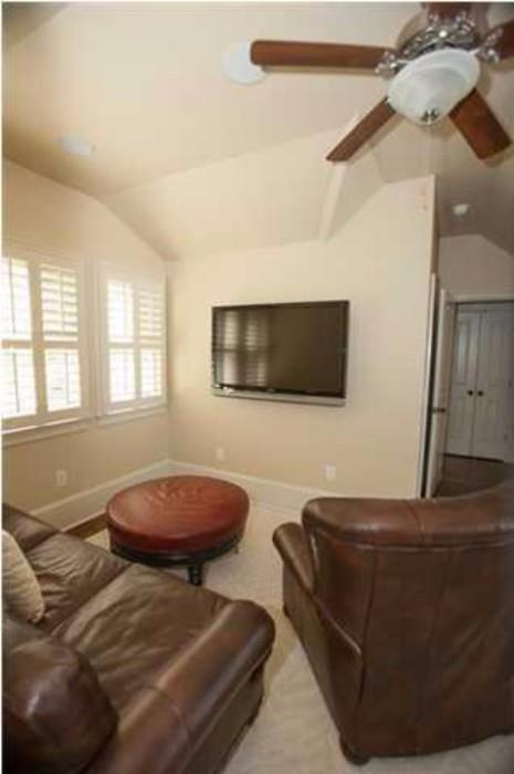 Leather Couch, Recliner, Ottoman, Flat Screen TV and LARGE room rug
