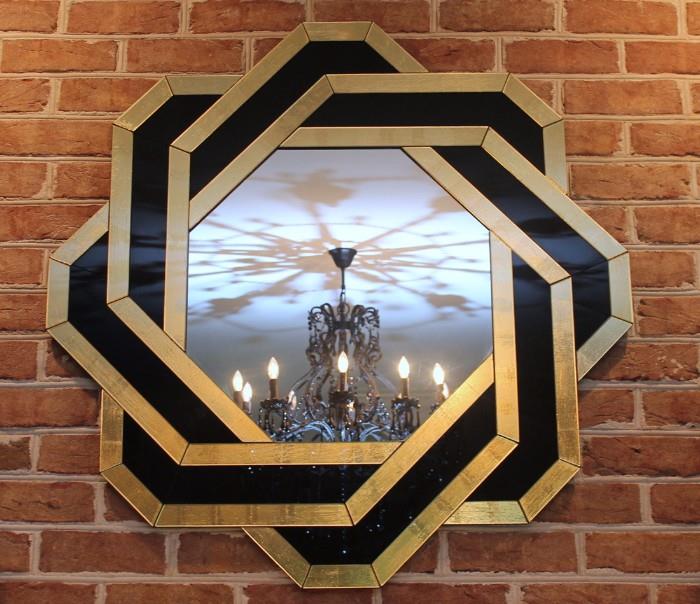 Octagonal Mirror with Gold/Black Detail