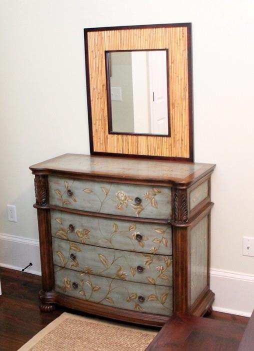 Painted Dresser and bamboo framed mirror