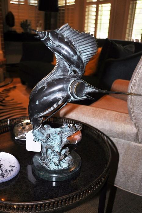 Bronzed Swordfish and Marlin Sculpture 