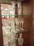 Crystal glasses and decanters.  Beautiful.  Two glasses are Waterford Crystal.  5 other glasses are Lenox. Others do not have branding on them.