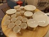 Large set of Lenox Dishes - Hayworth Pattern with gold trim.  (Very similar to Lenox Mansfield Pattern)  (10 salad plates, 12 bread plates, 12 cups with saucers, 1 creamer, 1 sugar, 1 platter, 12 dinner plates)