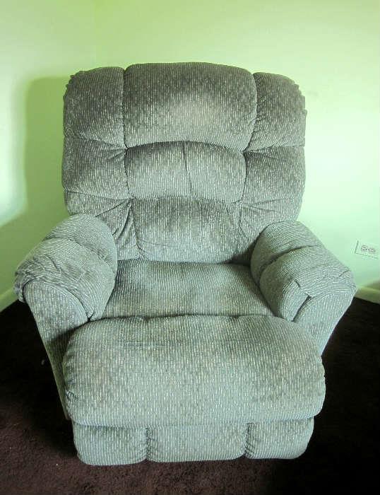 Oversized super soft recliner with cream/green velour fabric by Lane.