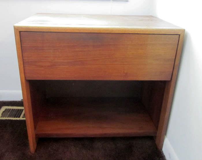 Second Mid-Century Modern nightstand of light and dark Oak.  This one needs the top refinished. Made by Lane, in USA.