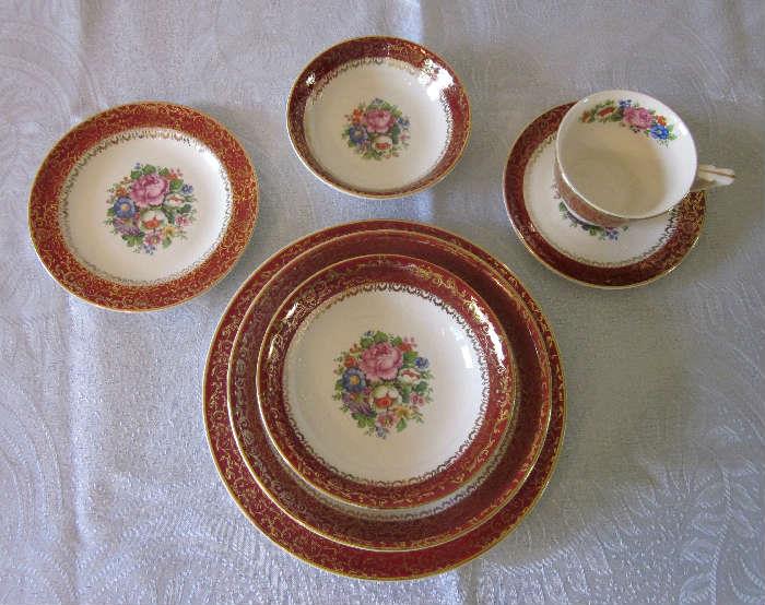Vintage china, 22K gold decoration, "Pegasus" by Sebring U.S.A.  Eight piece place settings, complete service for 12 plus Serving Pieces and extras.
