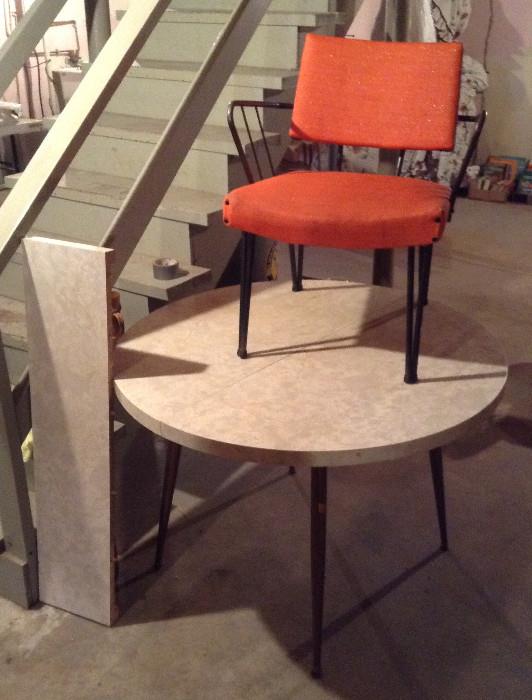 one of 2 retro tables and coolio orange chair
