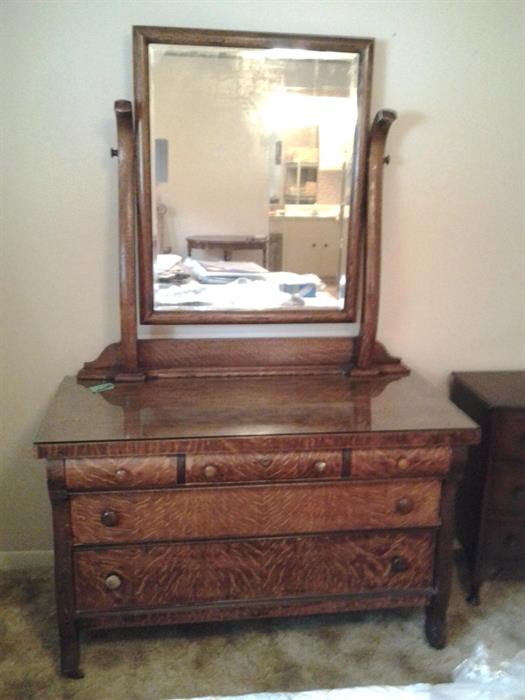 Tiger Oak Mirrored Dresser