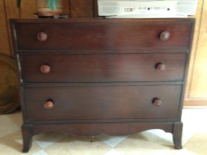 3 drawer cedar lined dresser here used as a TV stand, TV has built in DVD player