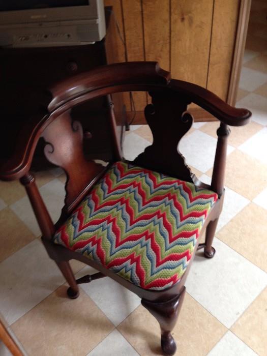 Nice corner chair with hand made needle point seat