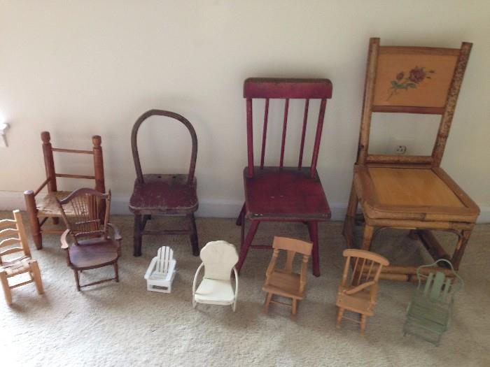Collection of miniature chairs....makes me think of Goldilocks!