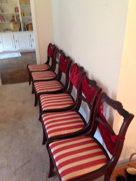 6 matching dining chair with red/gold upholstery