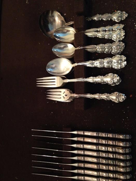 Community flatware, service for 8, silver plate. Lots of silverplate serving pieces and trays