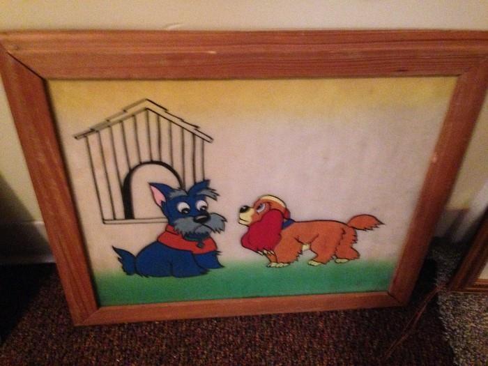Cute Lady and the Tramp framed picture. Great addition to a childs' room decor