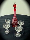Stunning Ruby Decanter and Cut Crystal Compote/Champagnes
