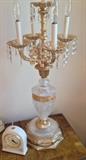 A Variation of the Same Crystal Candelabra Lamp and Porcelain Clock on the other Lane Nighstand in the Master Suite