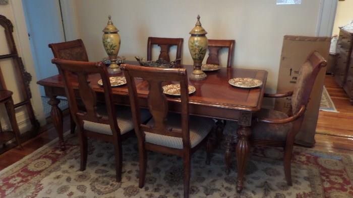 DOMAIN DINING ROOM WITH 6 CHAIRS, 2 24'LEAVES AND ALL PADS PLUS BREAKFRONT. BEAUTIFUL CONDITION
