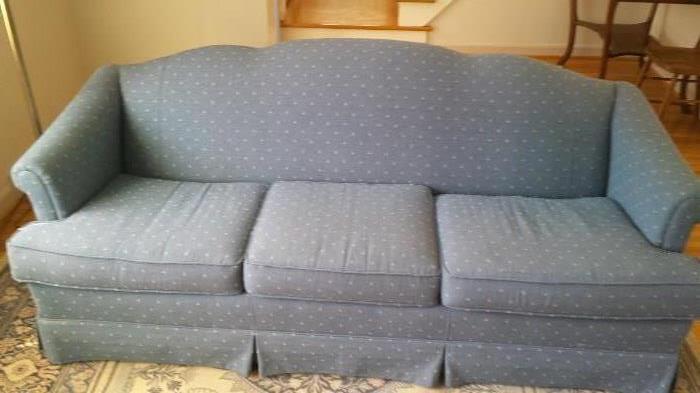Sofa and love seat in blue upholstery.  They are in very good condition. 