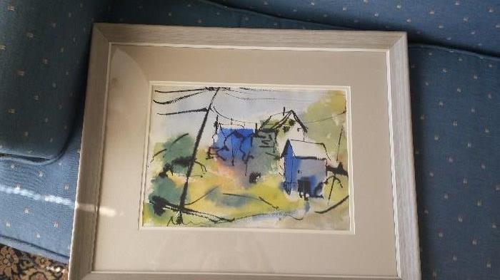 Water color painting by Tori, Reinhard, a local expressionist artist.   Framed, matted and under glass.  With frame measures 18 X 22. 