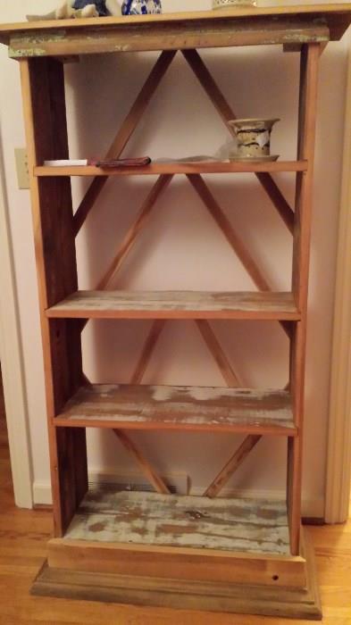 Recycled wood shelving unit. Newly constructed.  Five shelves, very sturdy.