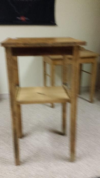 Recycled wood end table.  Sturdy