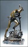EDOUARD DROUOT  (FRANCE, 1859-1945) BRONZE QUARRY LABORER, OVERALL 23.25” HIGH (lot 730)