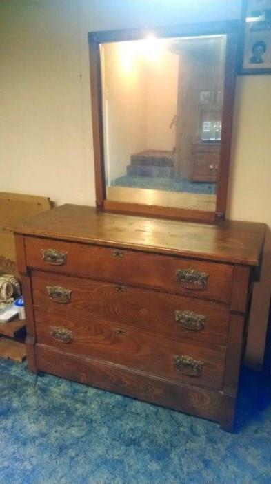 Oak Dresser with Mirror 32 Inches High 42 Inches Wide 20 Inches Deep