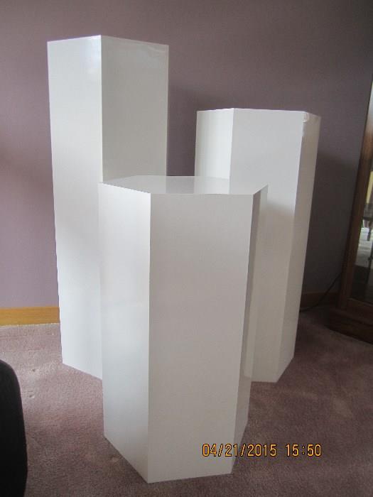 White Hexagonal Pedestals 12 inch radius 24 inch H and 30 inch H and 36H