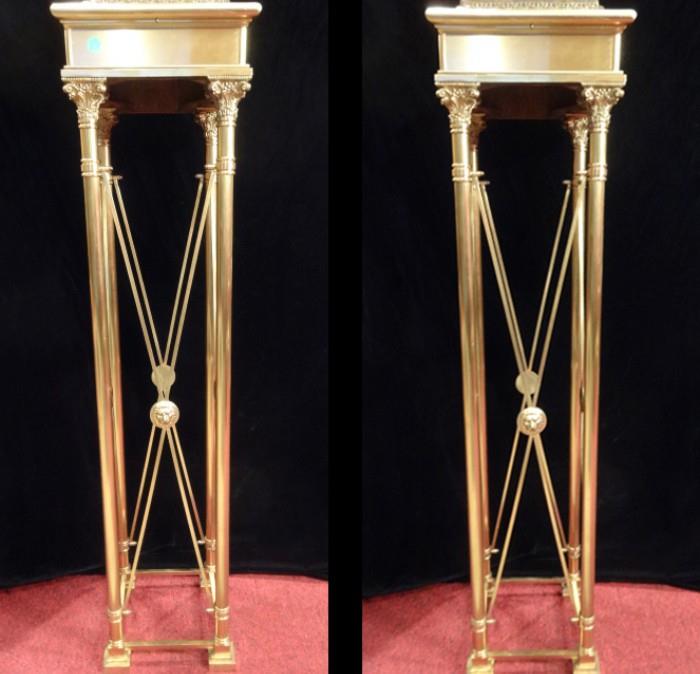 MADE IN ITALY NEOCLASSICAL PEDESTALS IN POLISHED BRASS WITH CORINTHIAN COLUMNS