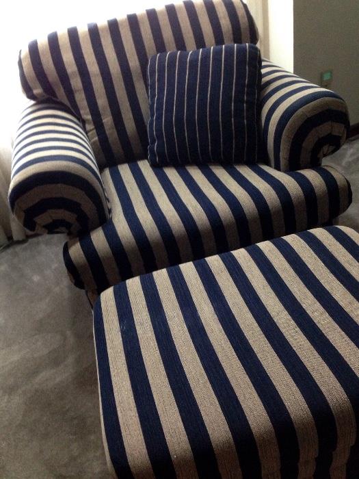  This Is A Small, But Super Clean, Closing Home Sale with Nice Furnishings and Useable Items... Like this Beautiful Navy Blue Stripped Chair w/Ottoman...