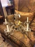 Chandelier; newly upholstered wing back chair (1 of 2)
