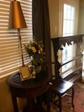    Small round table; antique chair; great wall shelf