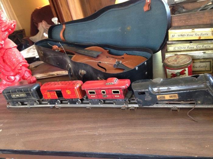 train set w/ tracks , old violin