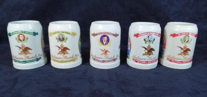 www.CTOnlineAuctions.com/SandhillsNC             Five Anheuser-Busch Steins, Greatest Family Series
(5) Anheuser-Busch Steins, The Greatest Family of Beers Series, Gerz West Germany, series includes:
     - 1880-1913 Adolphus Busch
     - 1913-1934 August A. Busch Sr.
     - 1934-1946 Adolphus Busch III
     - Gussie Busch 1990
     - August A Busch III