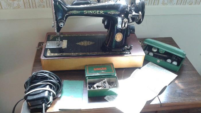 1955 Singer Sewing Machine Model# 66-16 With Accessories.