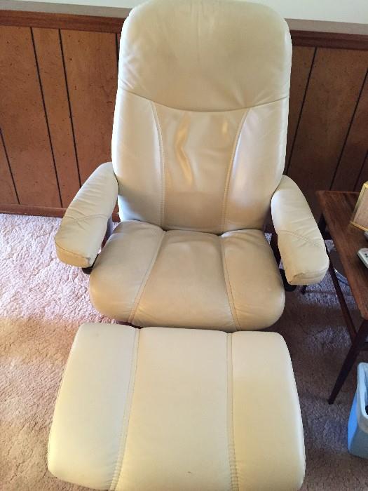 White Leather with ottoman reclining chair