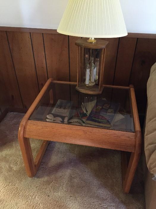 oak and glass end table set of 2