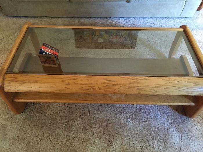 Oak and glass coffee table