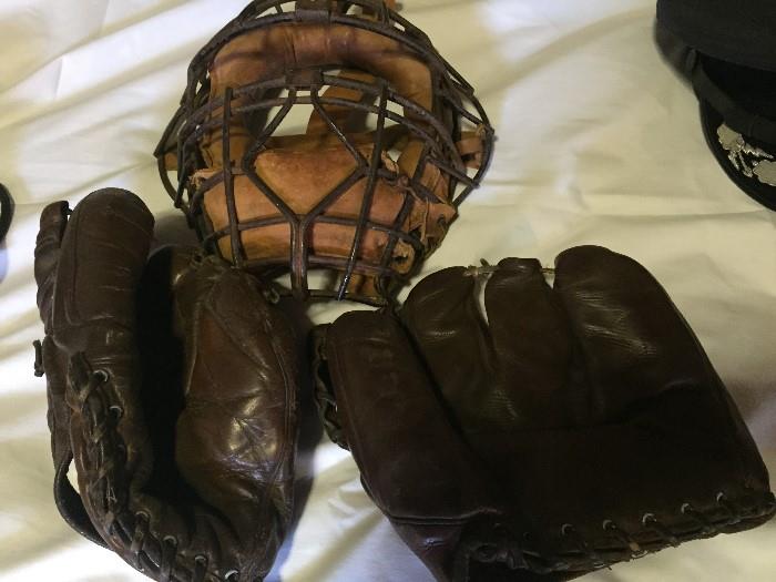 Vintage Wilson Baseball Gloves, Catcher Mask