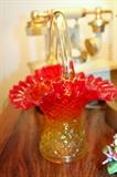 Amberina glass basket