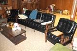 Vintage vinyl / leather sofa, armchairs, coffee table
