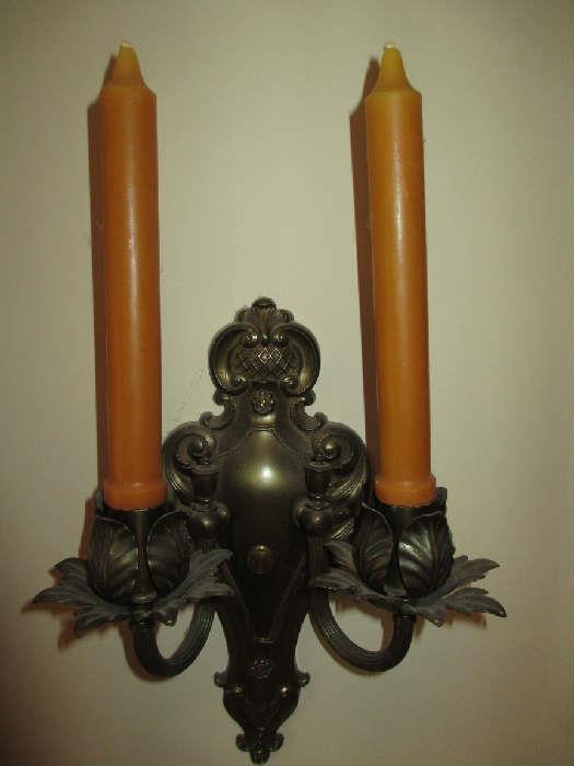 TWO ARM BRASS CANDLE SCONCE WALL MOUNT
