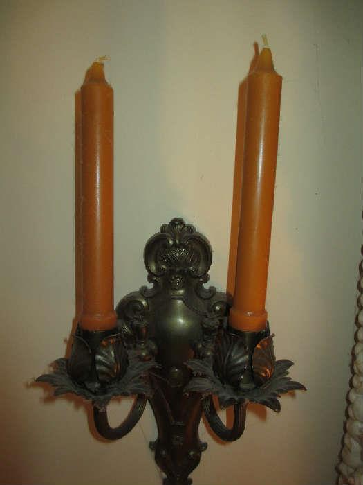 TWO ARM BRASS CANDLE SCONCE WALL MOUNT
