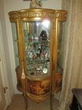 FRENCH GILTWOOD VITRINE   C. 1900
HANDPAINTED PANELS.  
