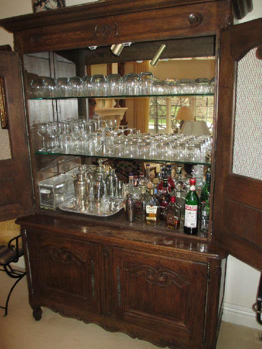 ANTIQUE FRENCH PROVINCIAL WALNUT CABINET
INTERIOR CONVERTED TO  BAR  

