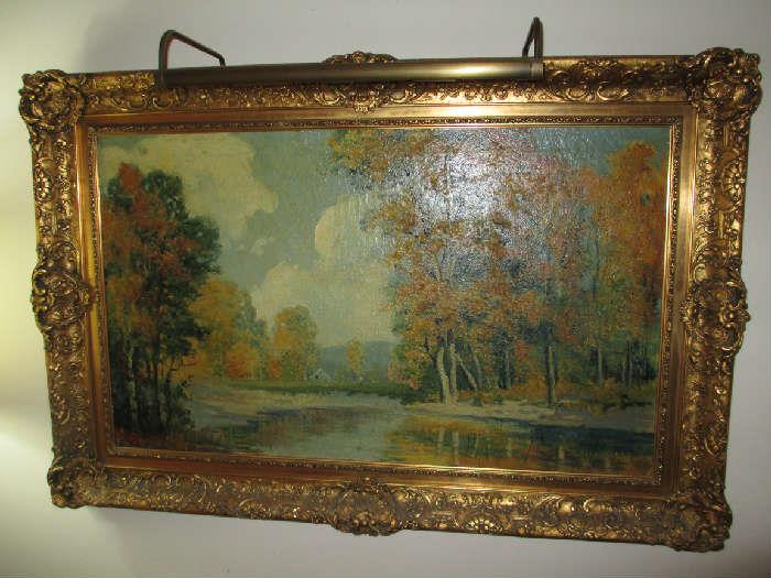 ANTIQUE OIL PAINTING WITH ORNATE GILDED FRAME
