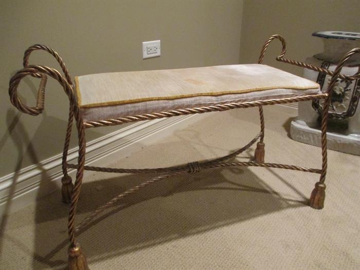ITIALIAN GOLD GILDED TASSEL AND ROPE BENCH
WITH CUSHION SEAT
