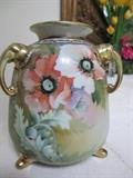NIPPON FOTTED POPPY VASE W/ ELEPHANT HANDLES
