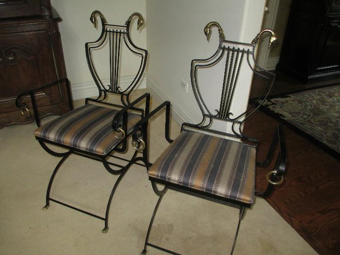 LYRE-BACK REGENCY STYLE SWAN HEAD WROUGHT IRON AND BRASS SIDE CHAIRS
MESH SIDE DOORS WITH WINE STORAGE
THESE CHAIRS ARE FABULOUS!!!